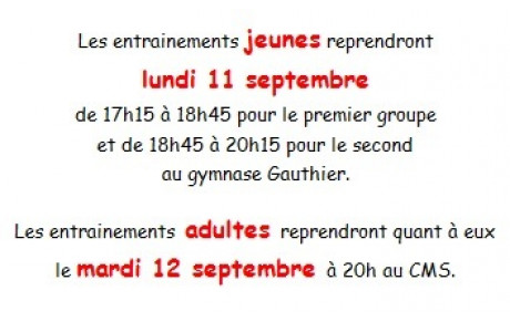 Reprise des entrainements